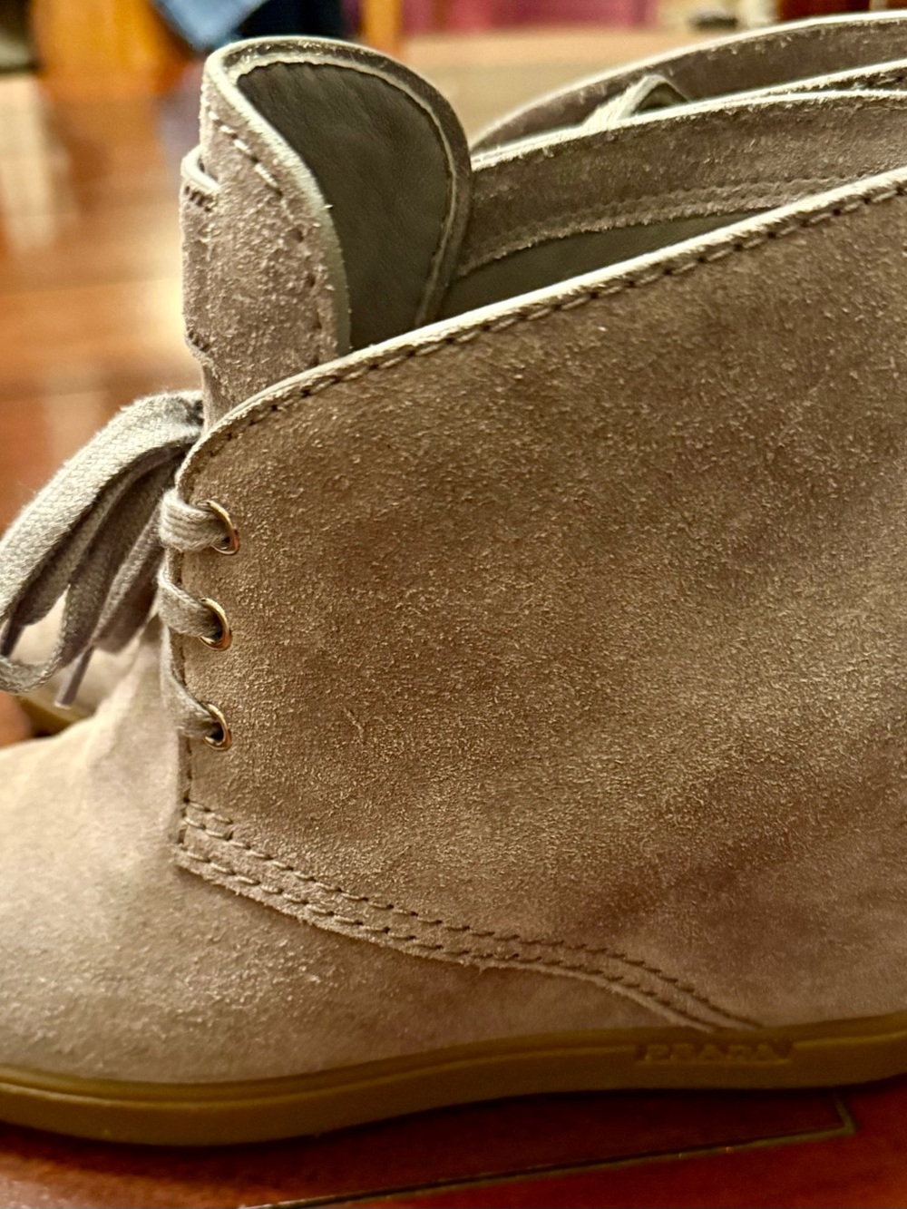 Prada Sport Suede Lace-Up Ankle Wedge Booties Grey/Taupe IT 38 US 8 - Picture 4 of 9